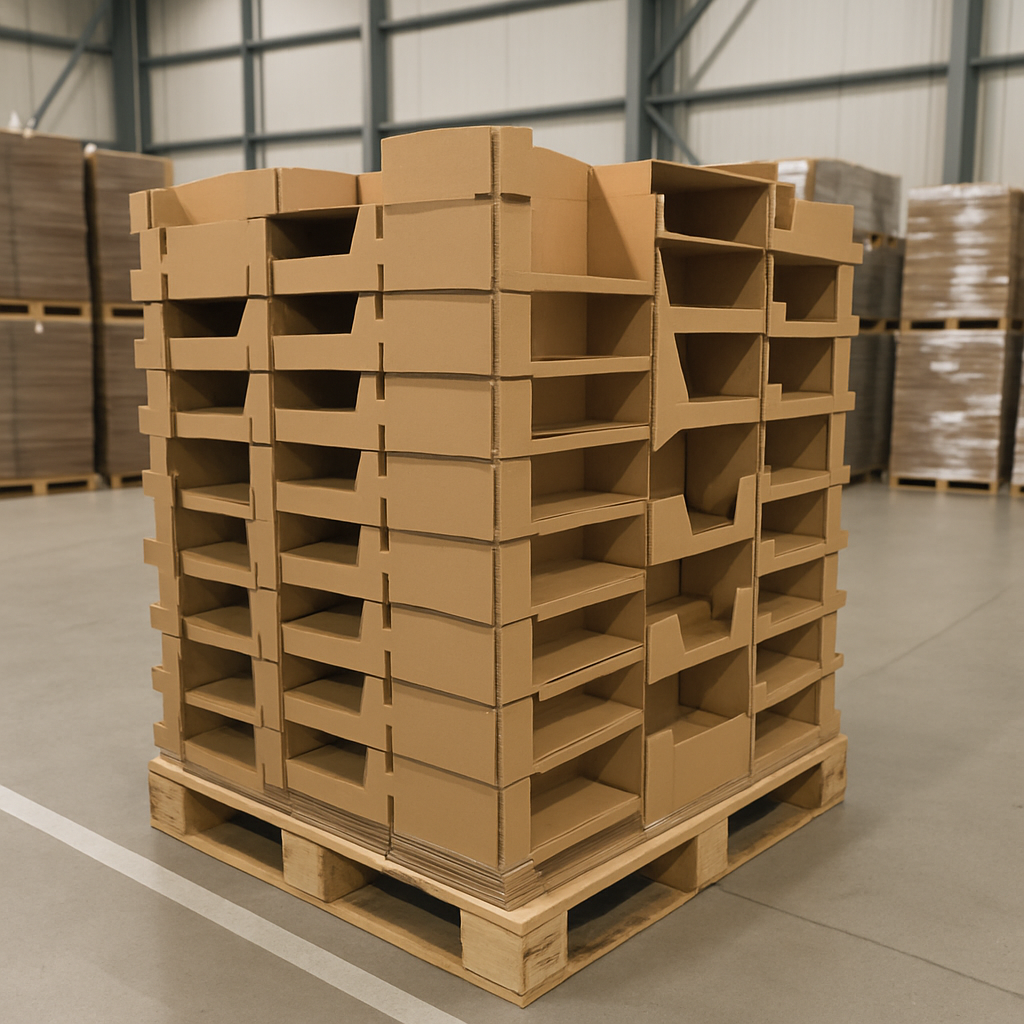 Flat-packed displays palletized for shipping