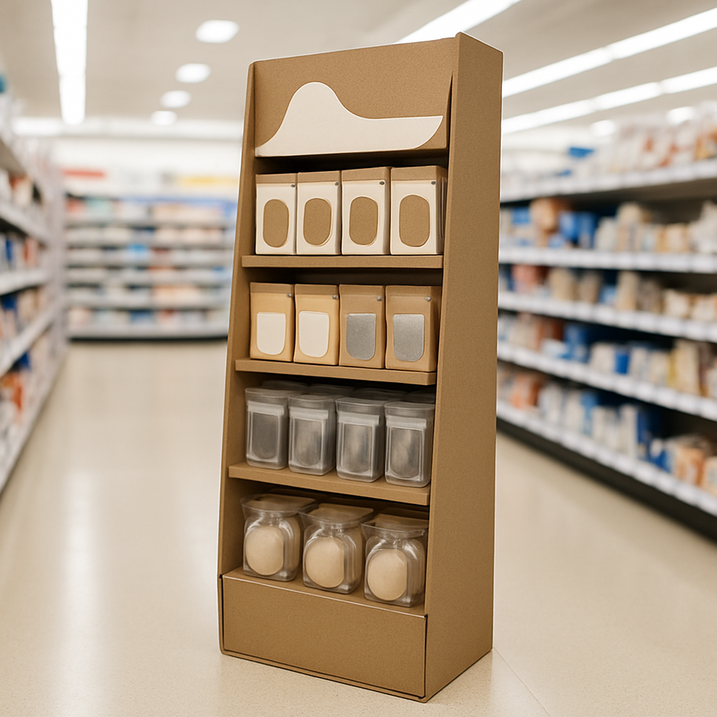Corrugated floor display unit in a store